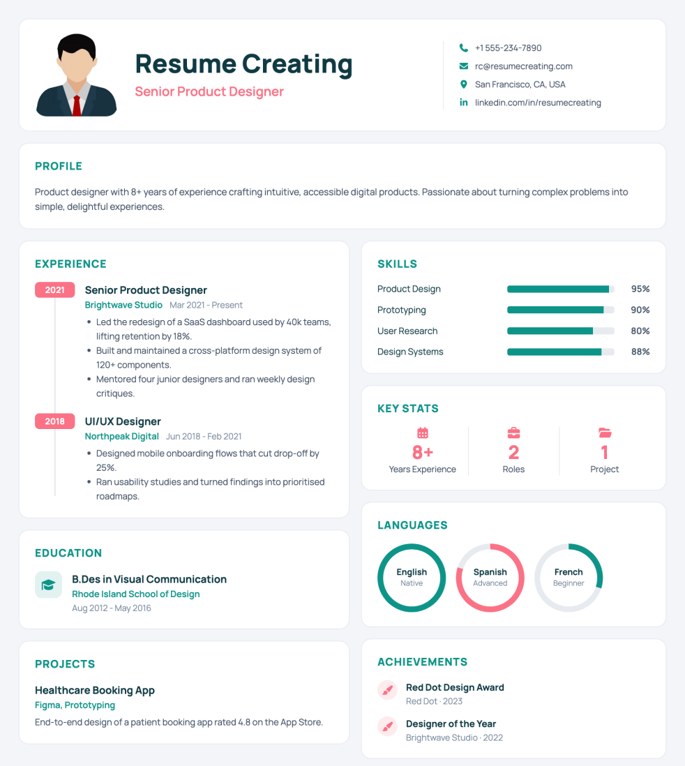 Bento Dashboard resume template