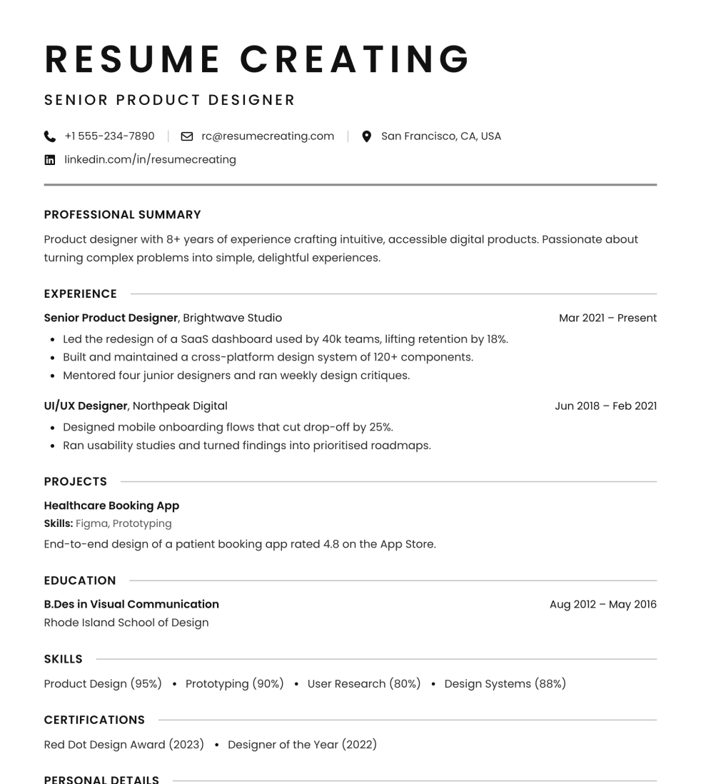 Monochrome Classic resume template