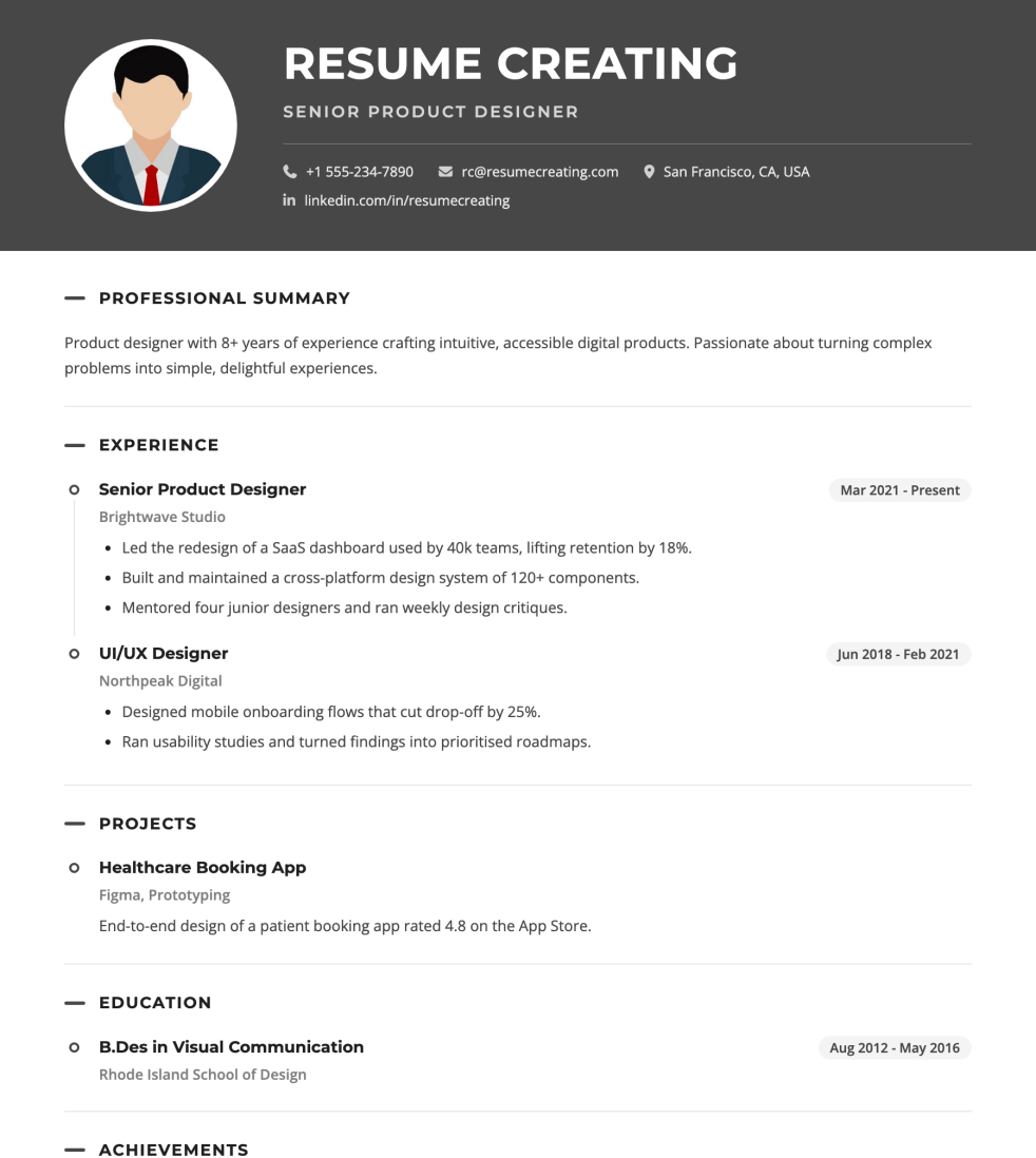 Charcoal Banner resume template