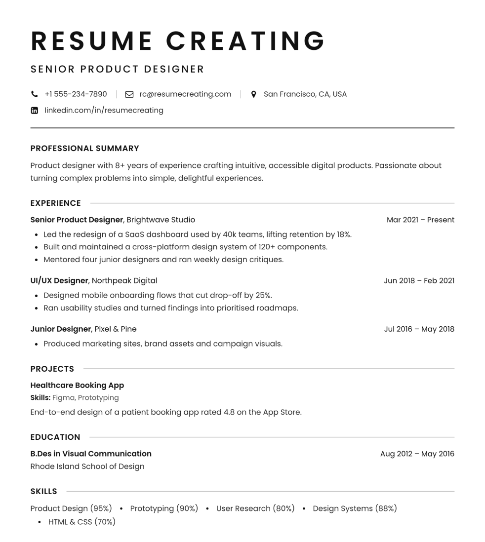 Monochrome Classic resume template preview