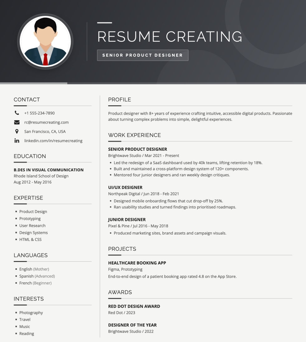 Graphite Classic resume template preview