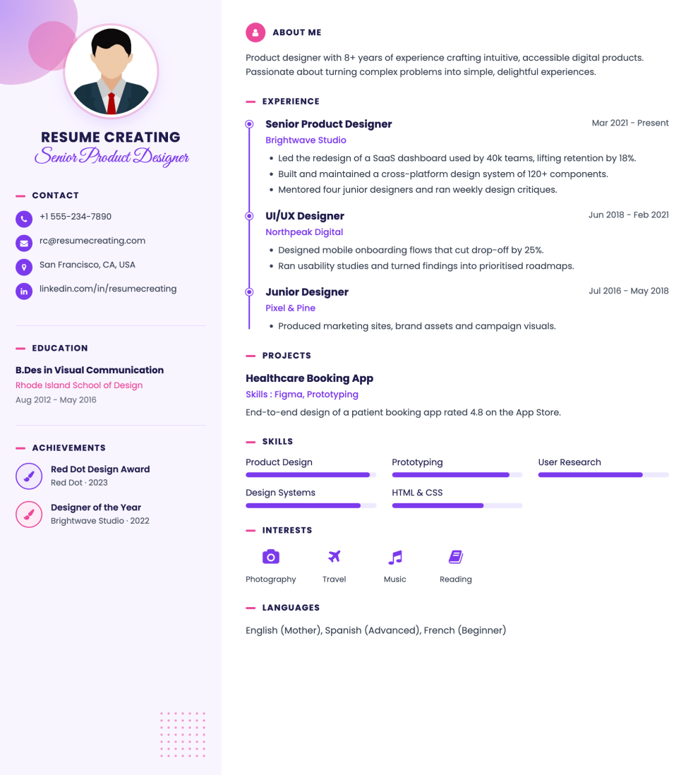 Lavender Script resume template preview