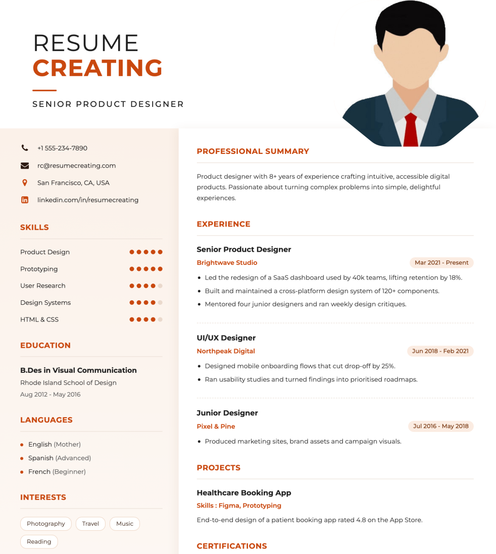 Warm Orange resume template preview