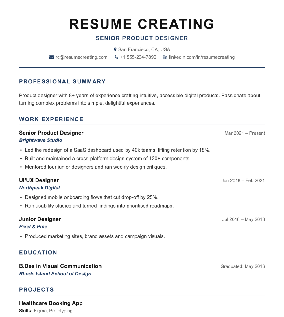 Classic Centered resume template preview
