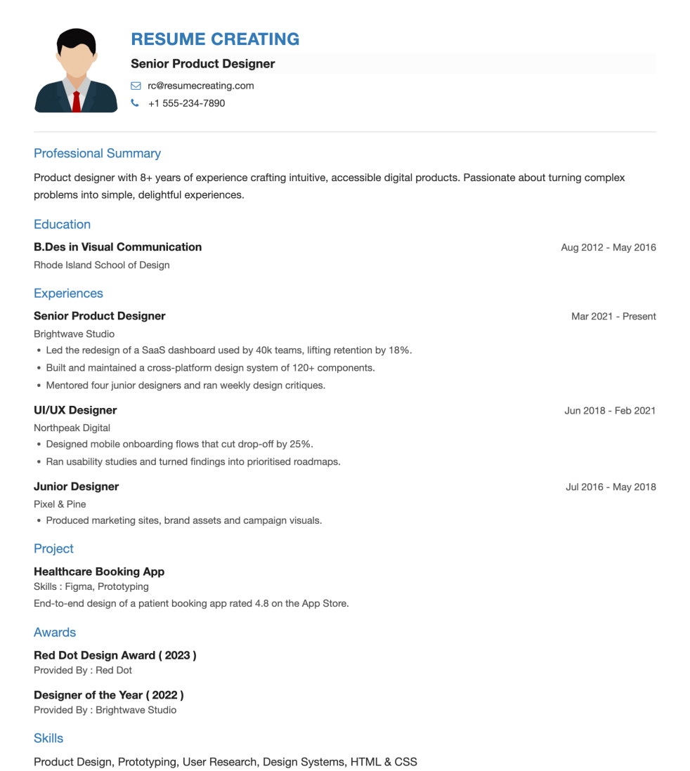 Simple Blue resume template preview