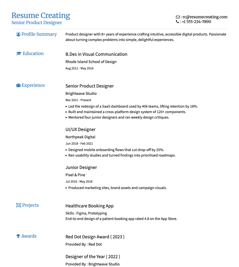 Serif Classic resume template preview